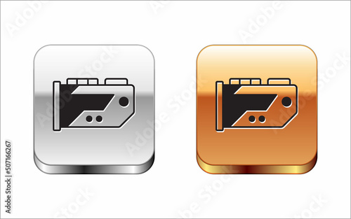 Black Video graphic card icon isolated on white background. Silver and gold square buttons. Vector