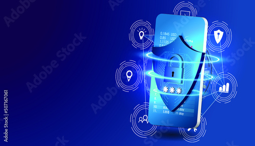 The concept of mobile phone and personal data protection. Vector Security Data Protection concept Data secure. Safety internet technology, data secure. Vector