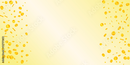 Russian ruble coins falling. Fetching scattered RUB coins. Russia money. Charming jackpot, wealth or success concept. Vector illustration.