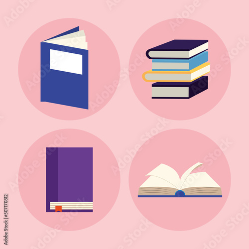 four books literacy icons