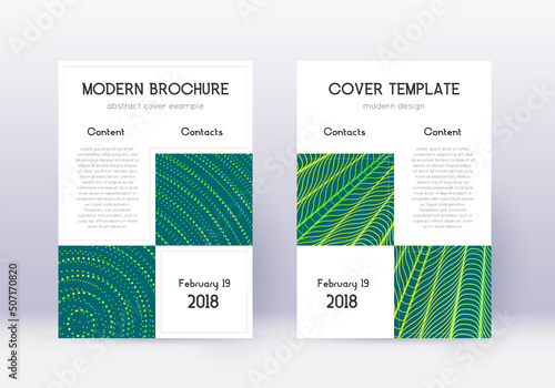Business cover design template set. Green abstract lines on dark background. Appealing cover design. Unequaled catalog, poster, book template etc.