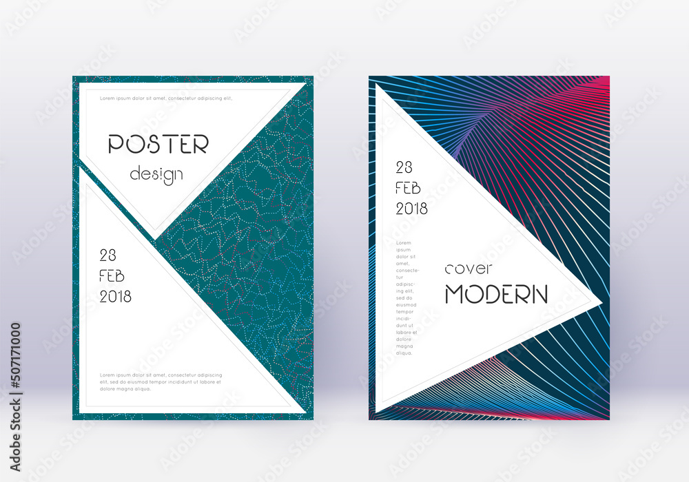 Stylish cover design template set. Red abstract lines on white blue background. Fascinating cover design. Classy catalog, poster, book template etc.