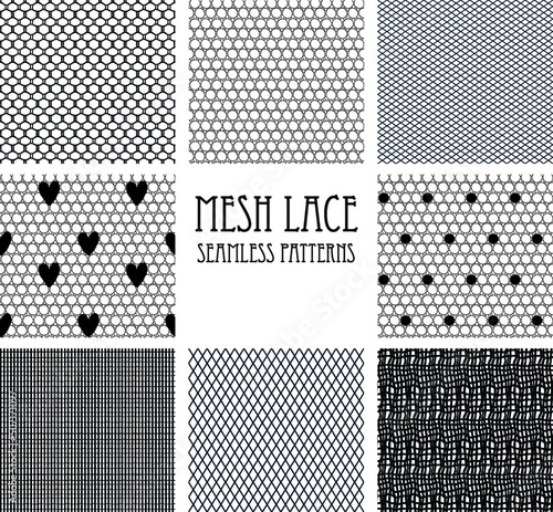 Set of eight seamless mesh lace patterns.