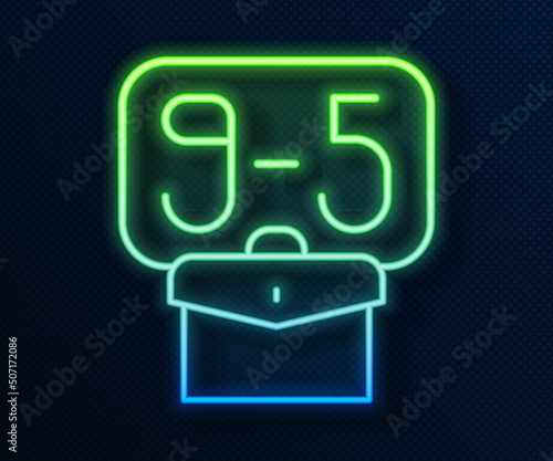 Glowing neon line From 9:00 to 5:00 job icon isolated on blue background. Concept meaning work time schedule daily routine classic traditional employment. Vector