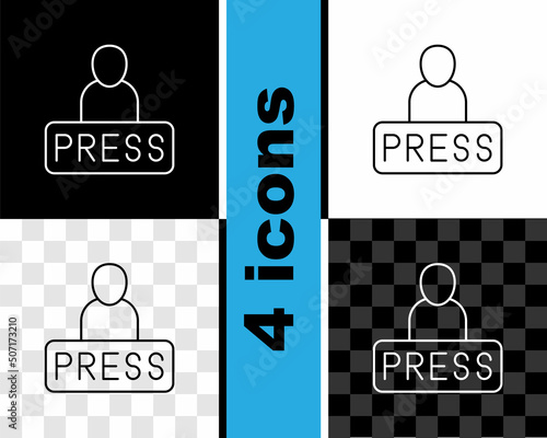 Set line Journalist news reporter icon isolated on black and white, transparent background. Vector