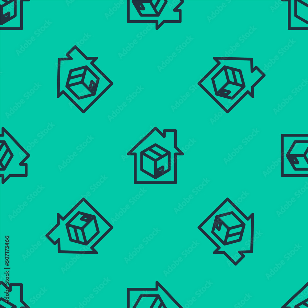 Blue line Home delivery services icon isolated seamless pattern on green background. Vector Blue line Home delivery services icon isolated seamless pattern on green background. Vector
