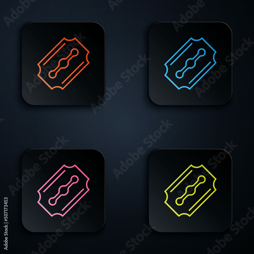 Color neon line Blade razor icon isolated on black background. Set icons in square buttons. Vector