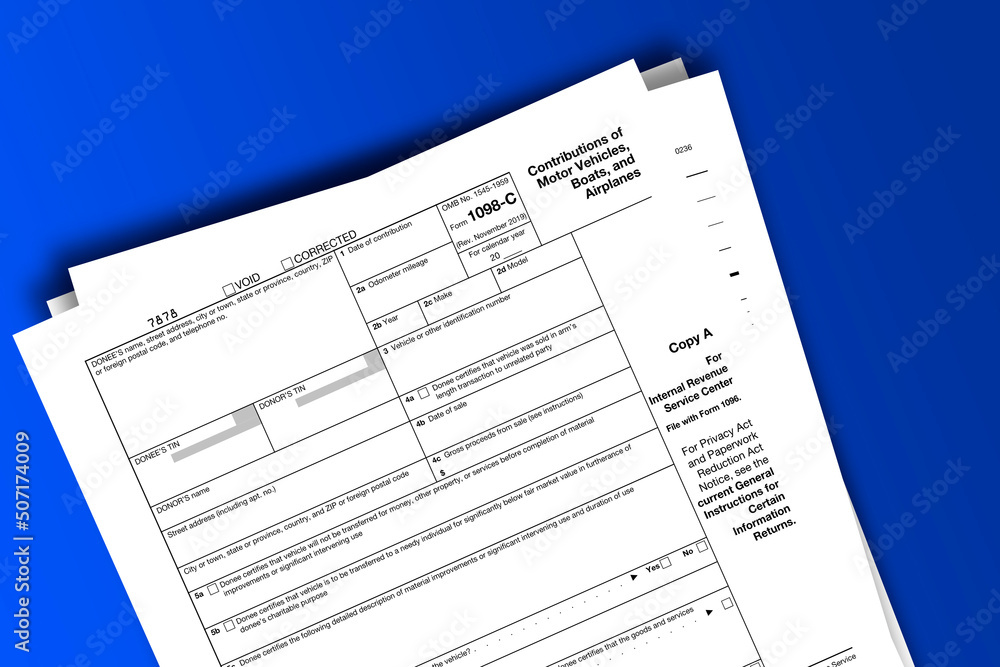 Form 1098-C documentation published IRS USA 10.30.2019. American tax document on colored Form 1098-C documentation published IRS USA 10.30.2019. American tax document on colored