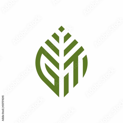 Initial letter GT abstract leaf logo design symbol