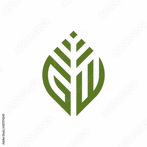 Initial letter GW abstract leaf logo design symbol