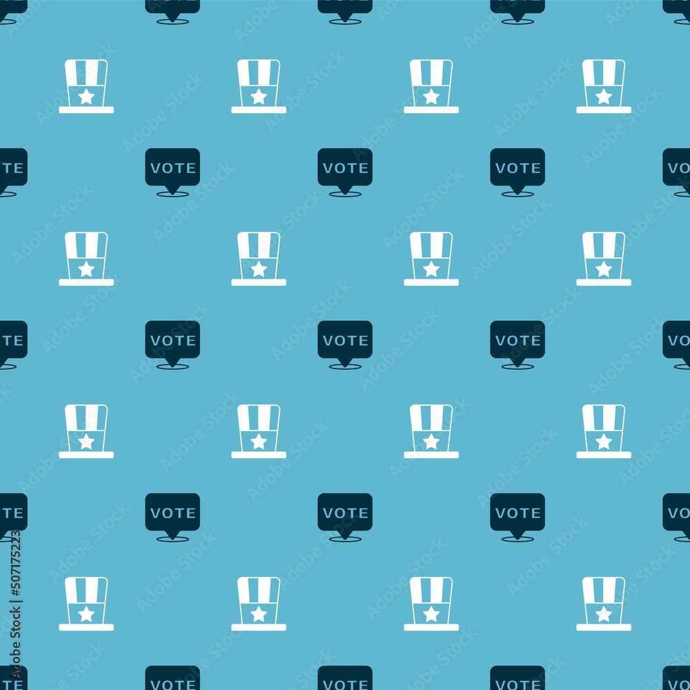 Set Vote and Patriotic American top hat on seamless pattern. Vector