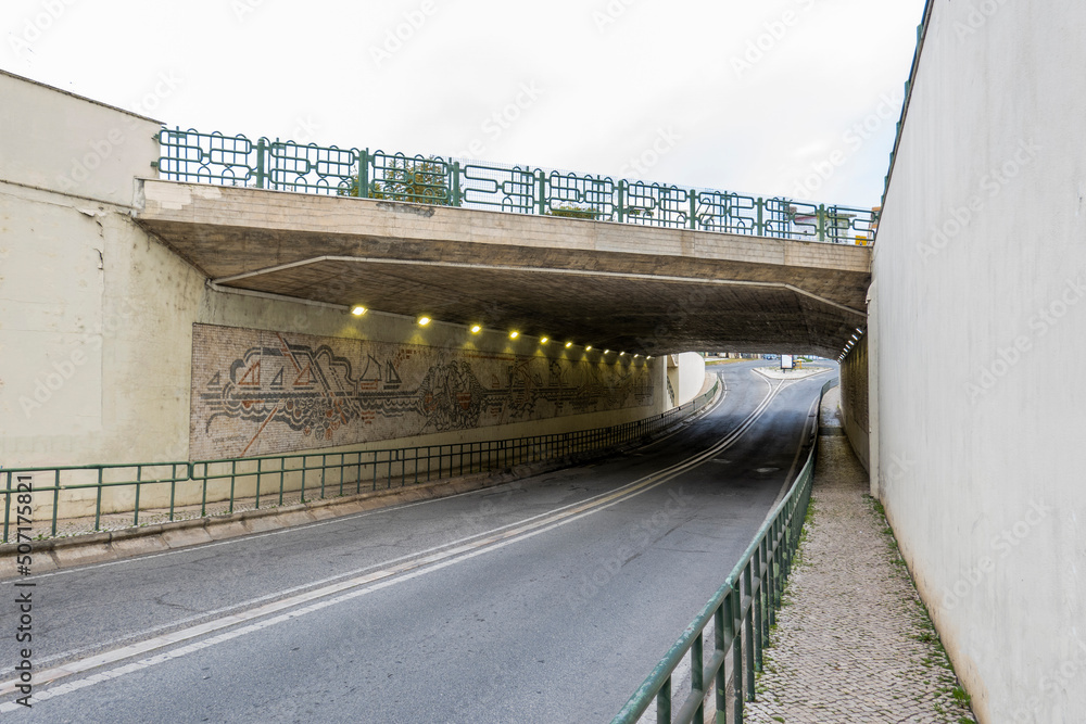 Fototapeta premium Under passage tunnel in Olhao city with artwork