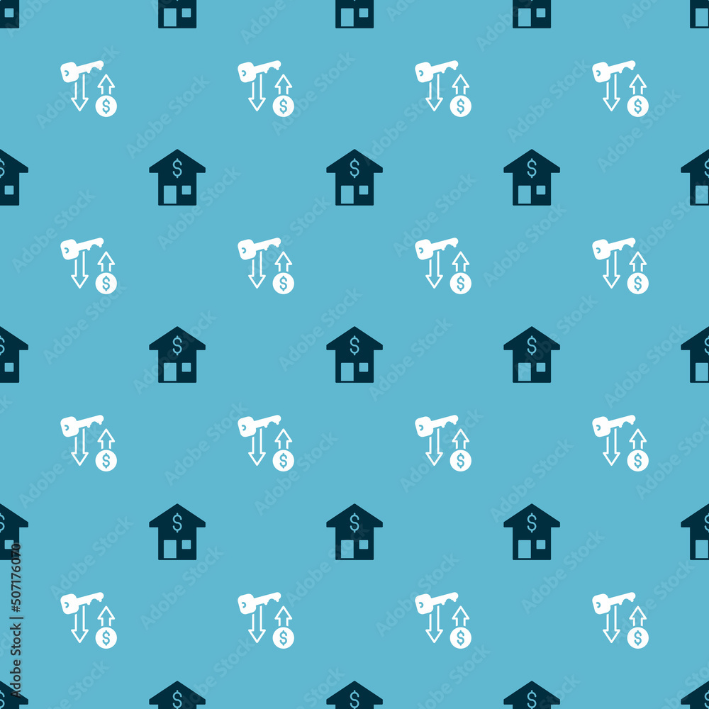 Set House with dollar and Rent key on seamless pattern. Vector