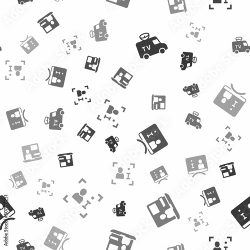 Set TV News car, World news, Television report and on seamless pattern. Vector