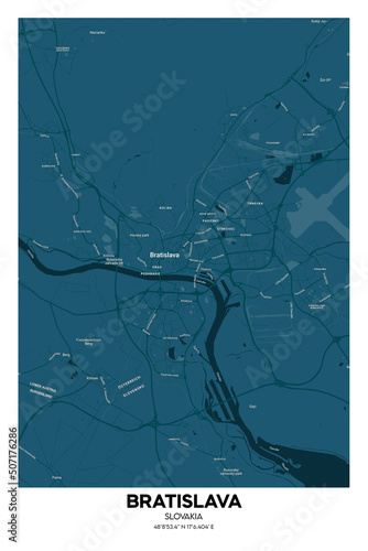 Fotografie, Obraz Poster Bratislava - Slovakia map