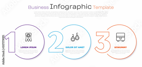 Set line Tooth with diamond, Earrings and Jewelry box. Business infographic template. Vector