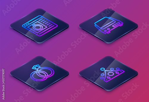 Wallpaper Mural Set Isometric line Jewelry online shopping, Wedding rings, Electronic jewelry scales and King crown. Blue square button. Vector Torontodigital.ca