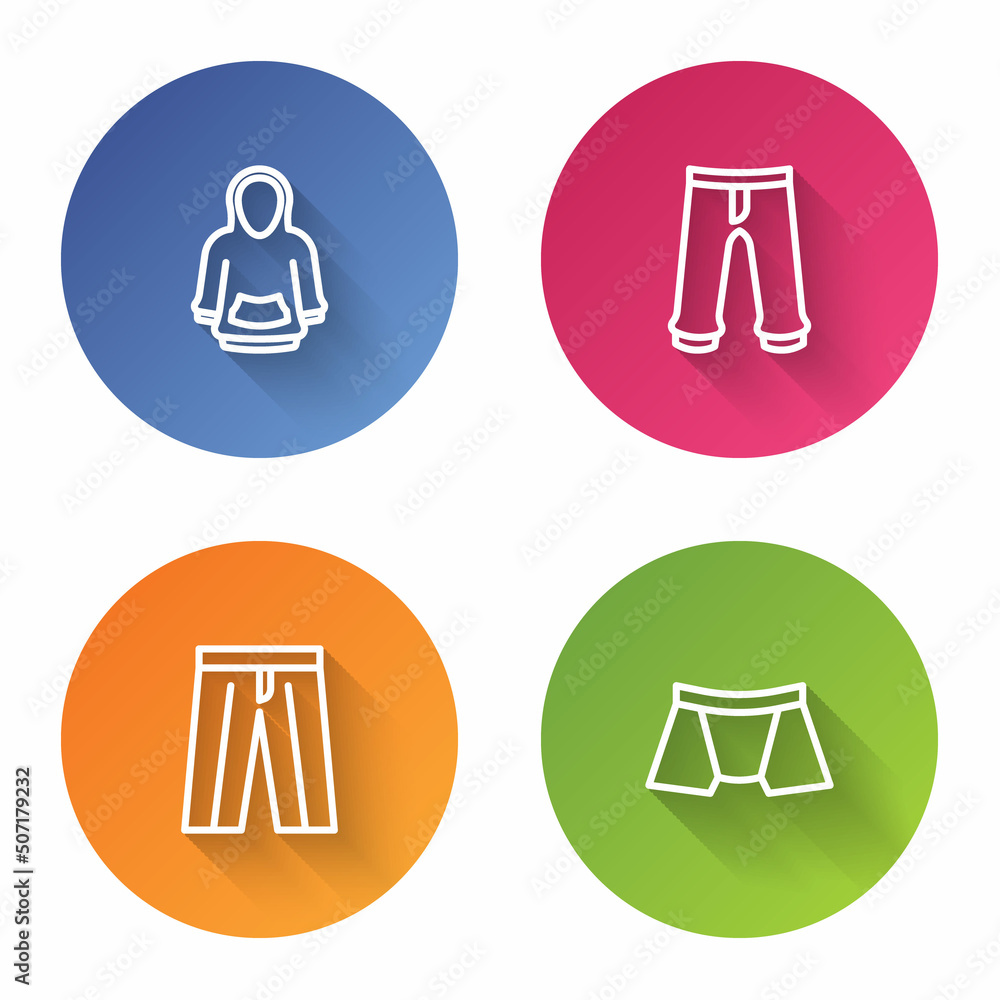 Set line Hoodie, Pants, and Men underpants. Color circle button. Vector Set line Hoodie, Pants, and Men underpants. Color circle button. Vector