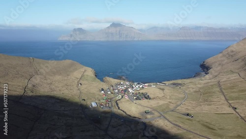 Aerial view of a small town at Feroe Islands photo