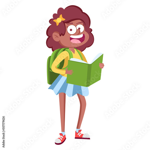 Isolated happy african american student girl Vector illustration