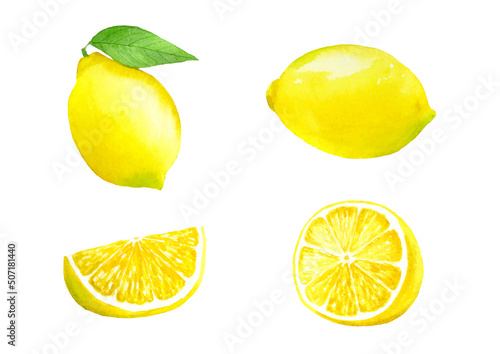 Watercolor illustration of lemon set