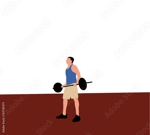 Sport man training heavy barbell deadlift exercise in the gym for healthy. Flat vector illustration. Athletes doing exercises & training at gym
