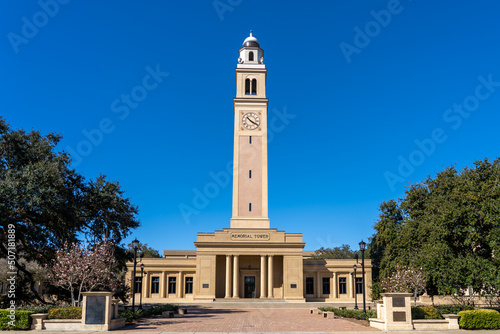 Memorial Tower in Louisiana State University in Baton Rouge, Louisiana, USA. Louisiana State University is a public land-grant research university.  photo
