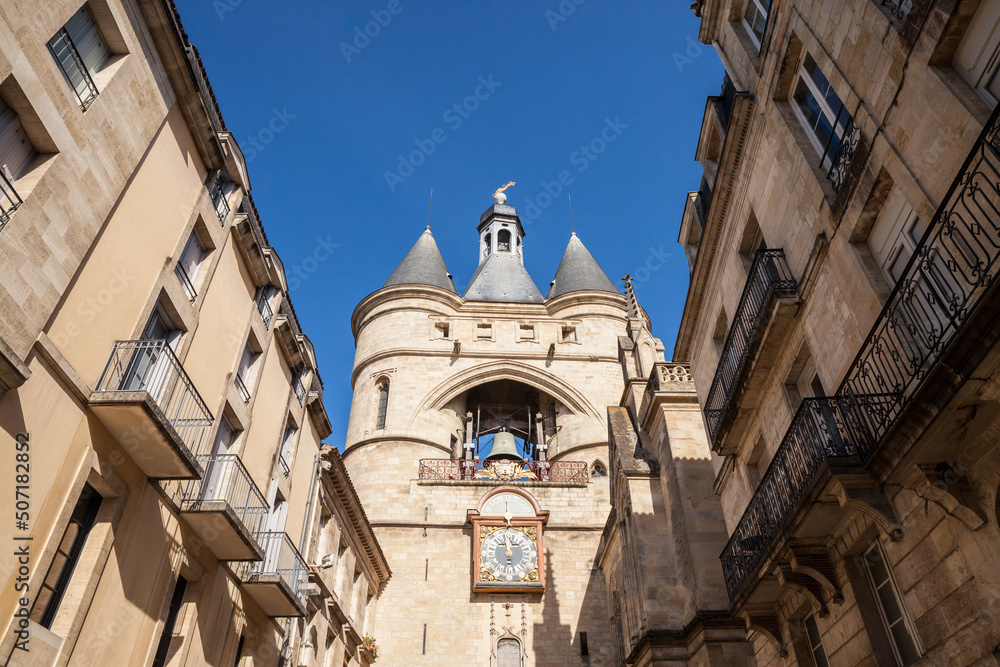 Fototapeta premium Porte Saint Eloi Gate, also known as Grosse Cloche (Big Bell) in the city center of Bordeaux, France. This medieval gothic gate is one of the symbols of the older part of the city..