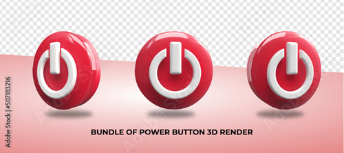 Bundle of 3D Render power button 3d icon png, red color