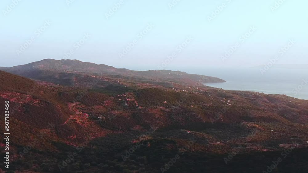 Aerial view of Kapetanakis Tower at dusk in Messinia region, Greece Aerial view of Kapetanakis Tower at dusk in Messinia region, Greece
