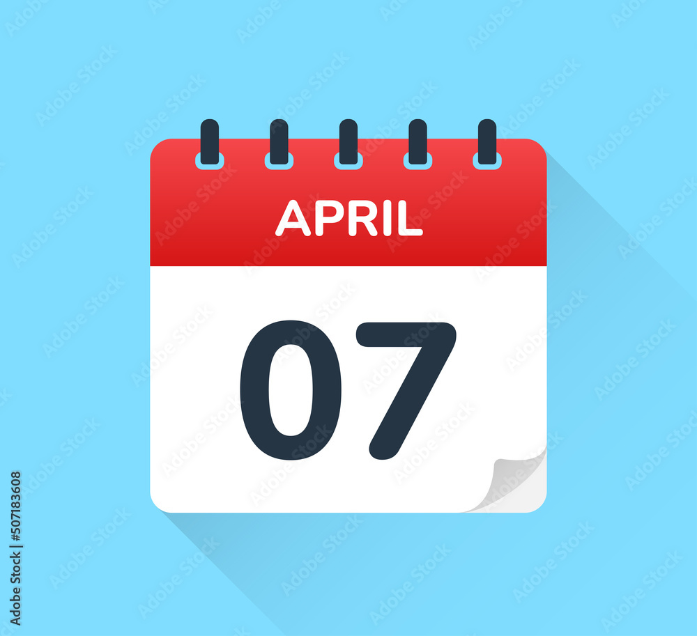 7 April date on flat design vector calendar. Schedule appointment for number seven of the month 7 April date on flat design vector calendar. Schedule appointment for number seven of the month