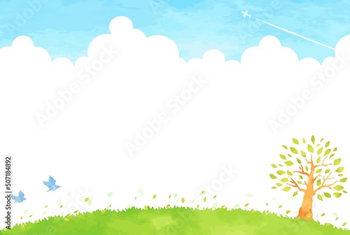 シンプルで優しい手描きの自然の風景のイラスト