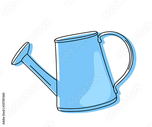Vector illustration of a hand drawn blue watering can isolated on a white background.