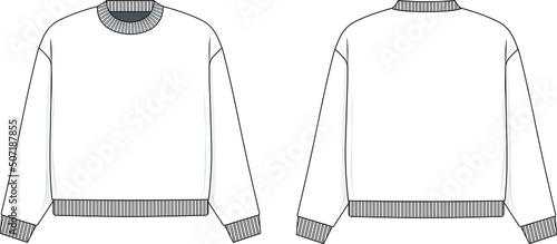 Oversized crewneck sweater flat technical drawing illustration mock-up template for design and tech packs men or unisex fashion CAD streetwear women.	
 photo