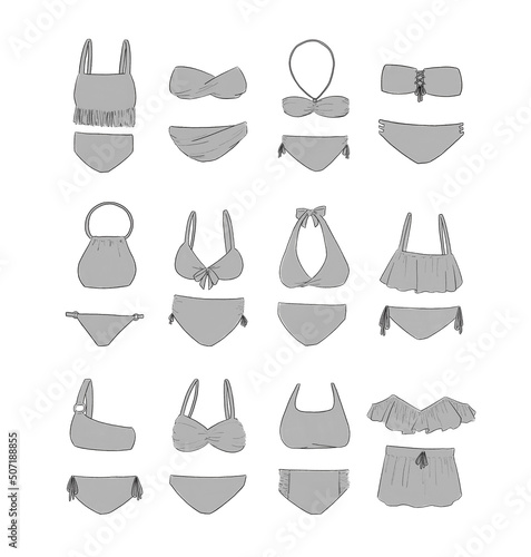 グレーのビキニ水着のイラストセット