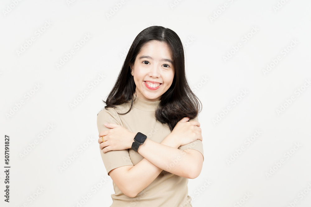 Grateful and Self Love Gesture Of Beautiful Asian Woman Isolated On White Background Grateful and Self Love Gesture Of Beautiful Asian Woman Isolated On White Background