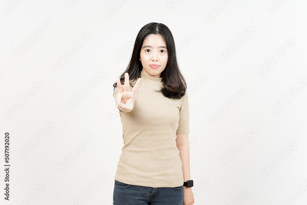 Showing Finger Of Three Beautiful Asian Woman Isolated On White Background Showing Finger Of Three Beautiful Asian Woman Isolated On White Background