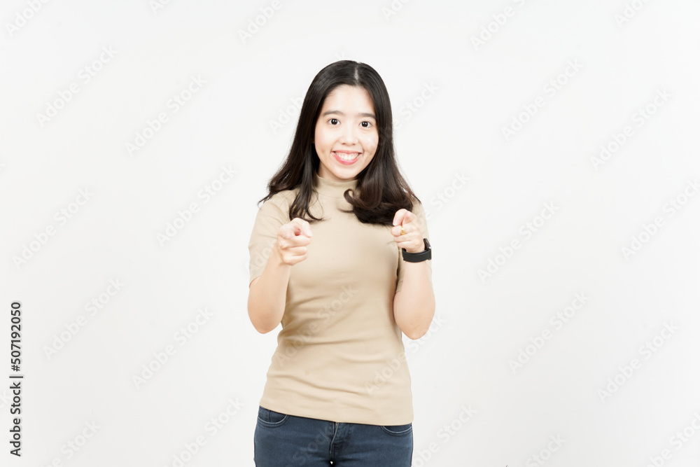Smile and Pointing to Camera Of Beautiful Asian Woman Isolated On White Background Smile and Pointing to Camera Of Beautiful Asian Woman Isolated On White Background