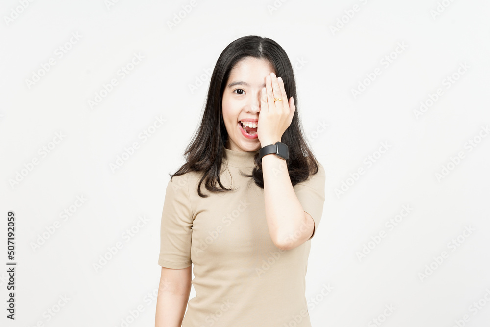 Smile and Covering Half Face Of Beautiful Asian Woman Isolated On White Background Smile and Covering Half Face Of Beautiful Asian Woman Isolated On White Background