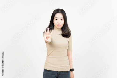 Showing Finger Of Three Beautiful Asian Woman Isolated On White Background