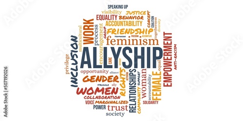 Foto Allyship concept word cloud circle on white background