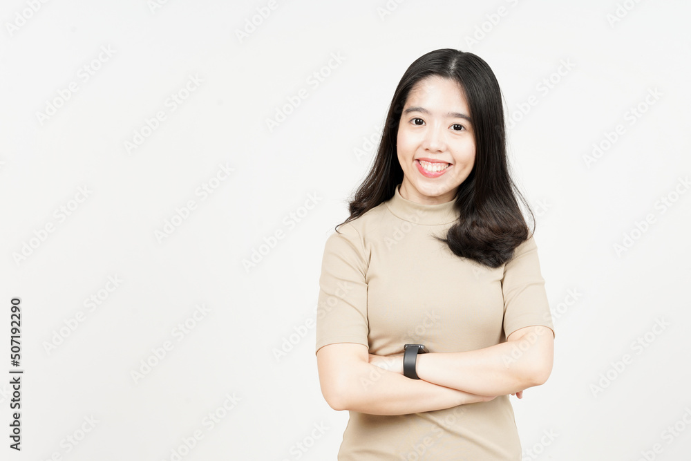 Folding arms smile and looking to camera Of Beautiful Asian Woman Isolated On White Background Folding arms smile and looking to camera Of Beautiful Asian Woman Isolated On White Background