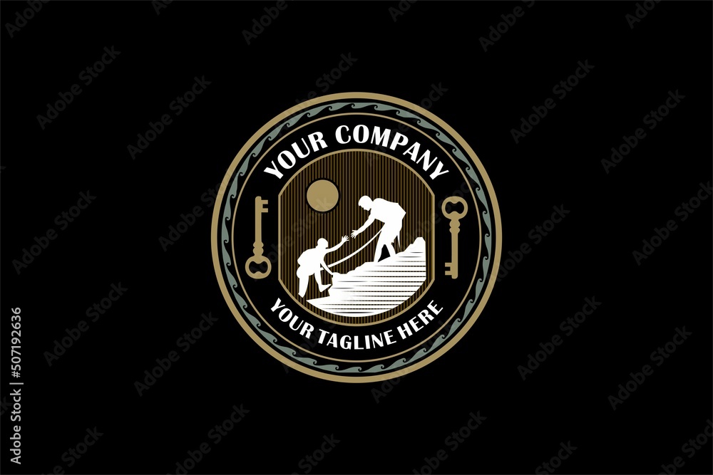 Naklejka premium CLIMBING MOUNTAIN WITH PARTNER LOGO RETRO