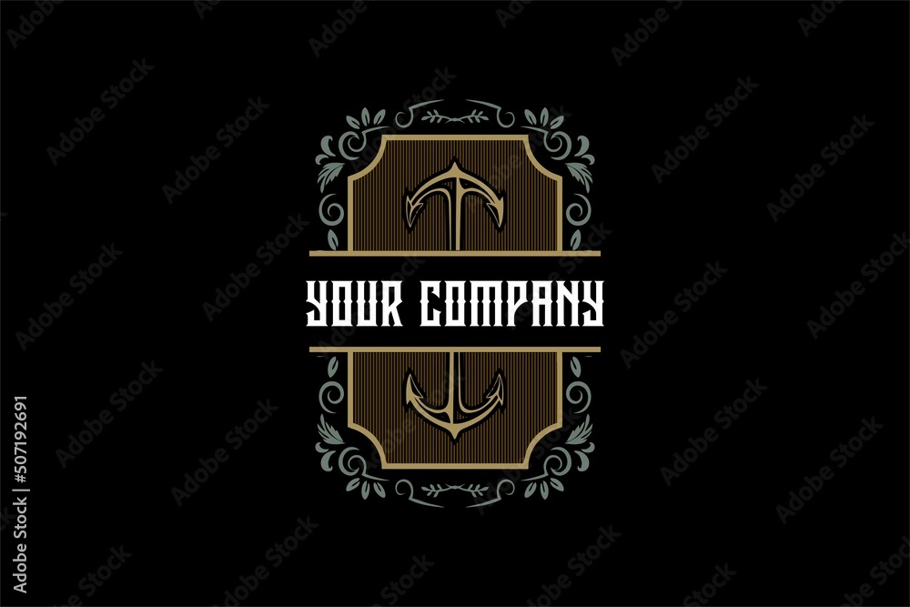 Fototapeta premium LUXURY ANCHOR AND CLASSIC FLORAL LOGO VINTAGE