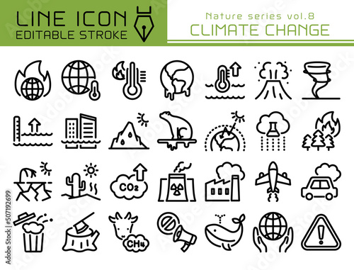 ラインアイコン　自然シリーズvol.8　気候変動　地球温暖化