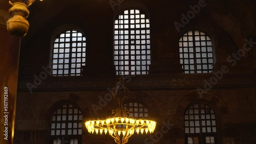 the beautiful details of the windows, the wall,  the interior design of the Hagia Sophia mosque, Turkey.