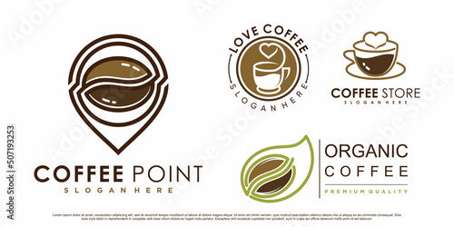 Coffee icon set logo and coffee shop logo design inspiration with creative element Premium Vector