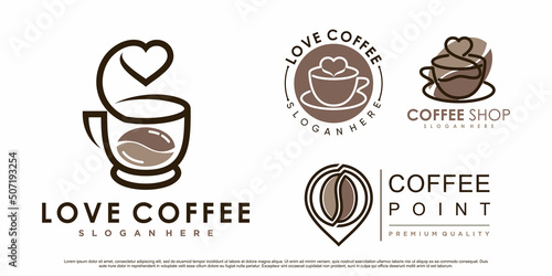 Coffee icon set logo and coffee shop logo design inspiration with creative element Premium Vector
