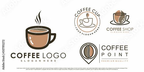 Coffee icon set logo and coffee shop logo design inspiration with creative element Premium Vector