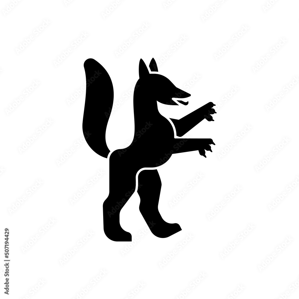 Fox Heraldic animal linear style. Fantastic Beast. Monster for coat of arms. Heraldry design element.
